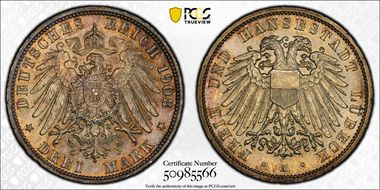 1908-A 3 Mk J-82 MS65