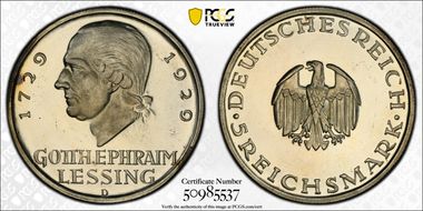 1929-D 5 Mk Lessing J-336 PR64CAM