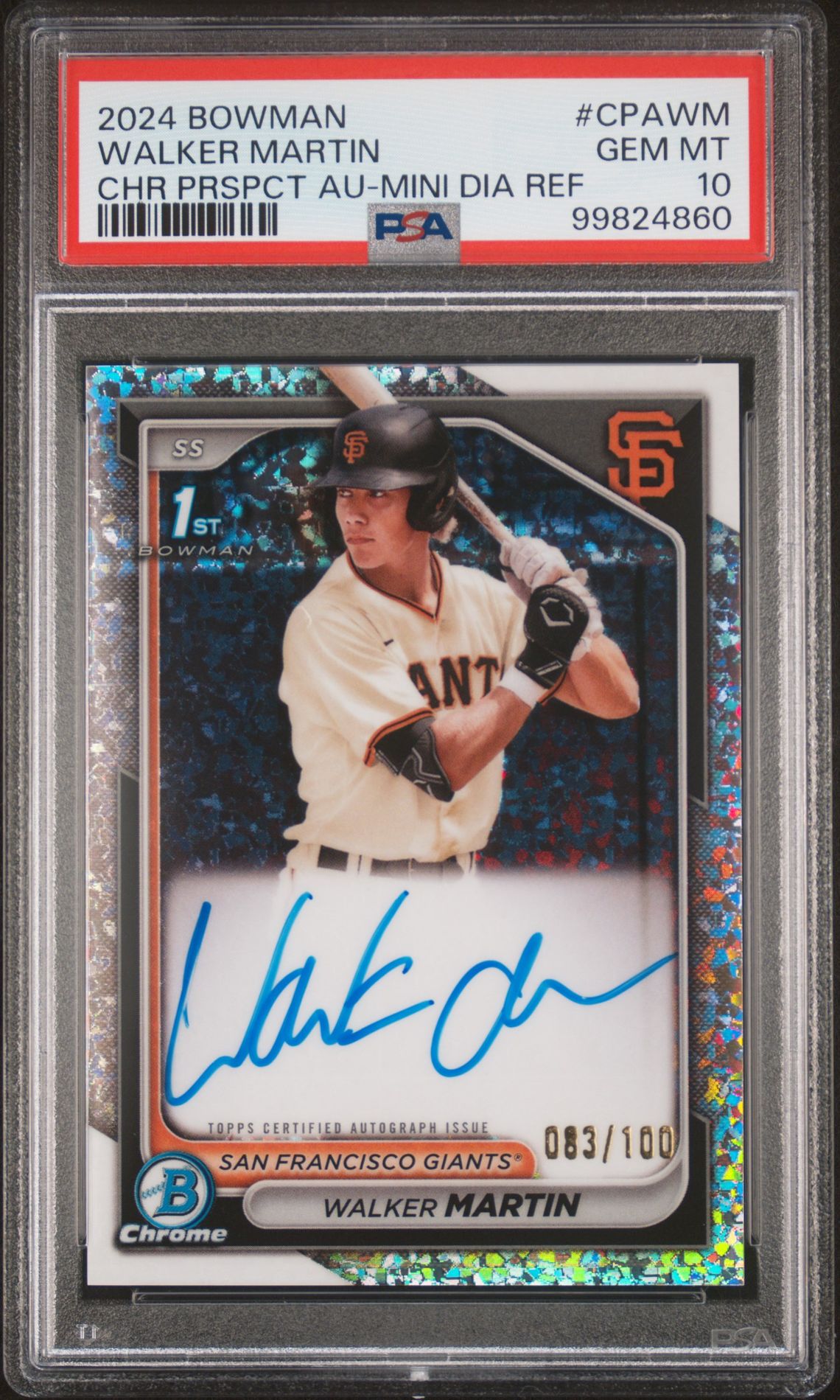 2024 Bowman BOWMAN CHROME PROSPECT AUTOGRAPHS CHR PRSPCT AU-MINI DIA REF #CPAWM Walker Martin front