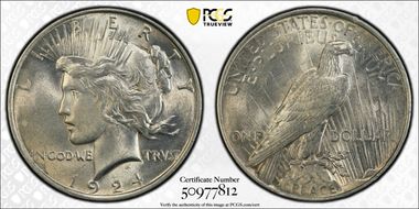 1924 $1 VAM 5A, Broken Wing AU58