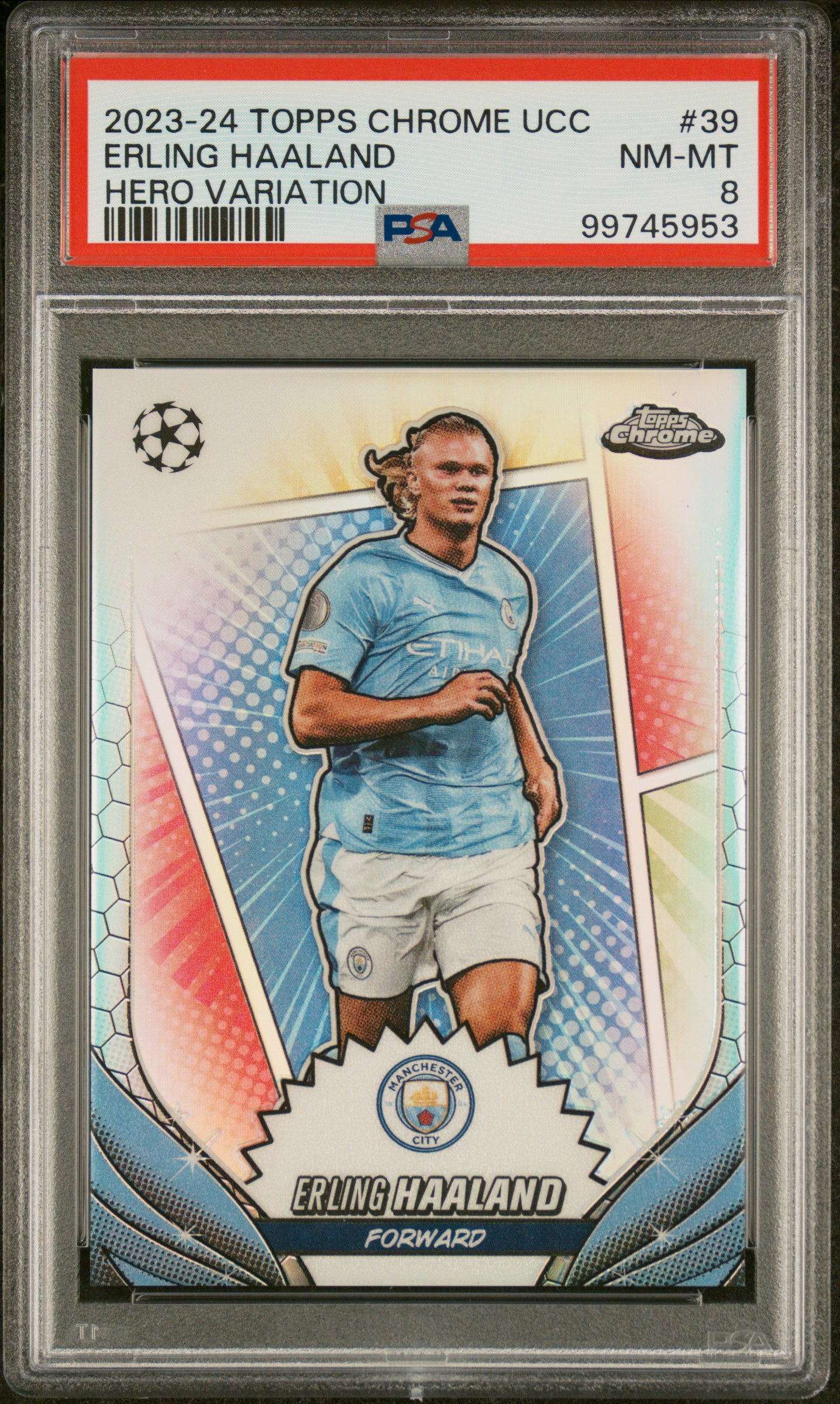 2023 #39 Erling Haaland PSA 8 Topps Chrome UEFA Club Competitions