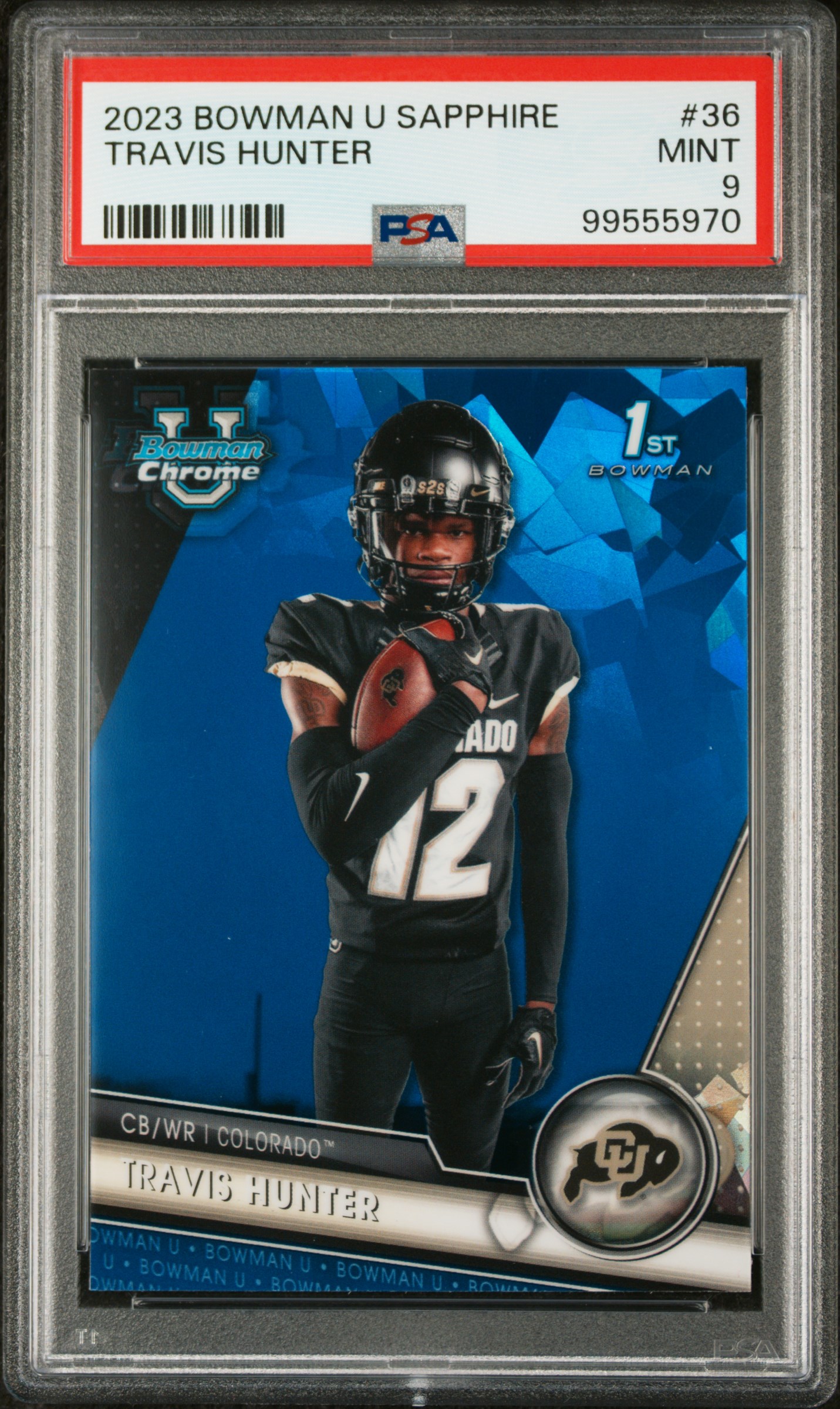 2023 Bowman University Chrome Sapphire Travis Hunter #36 Mint 9 front