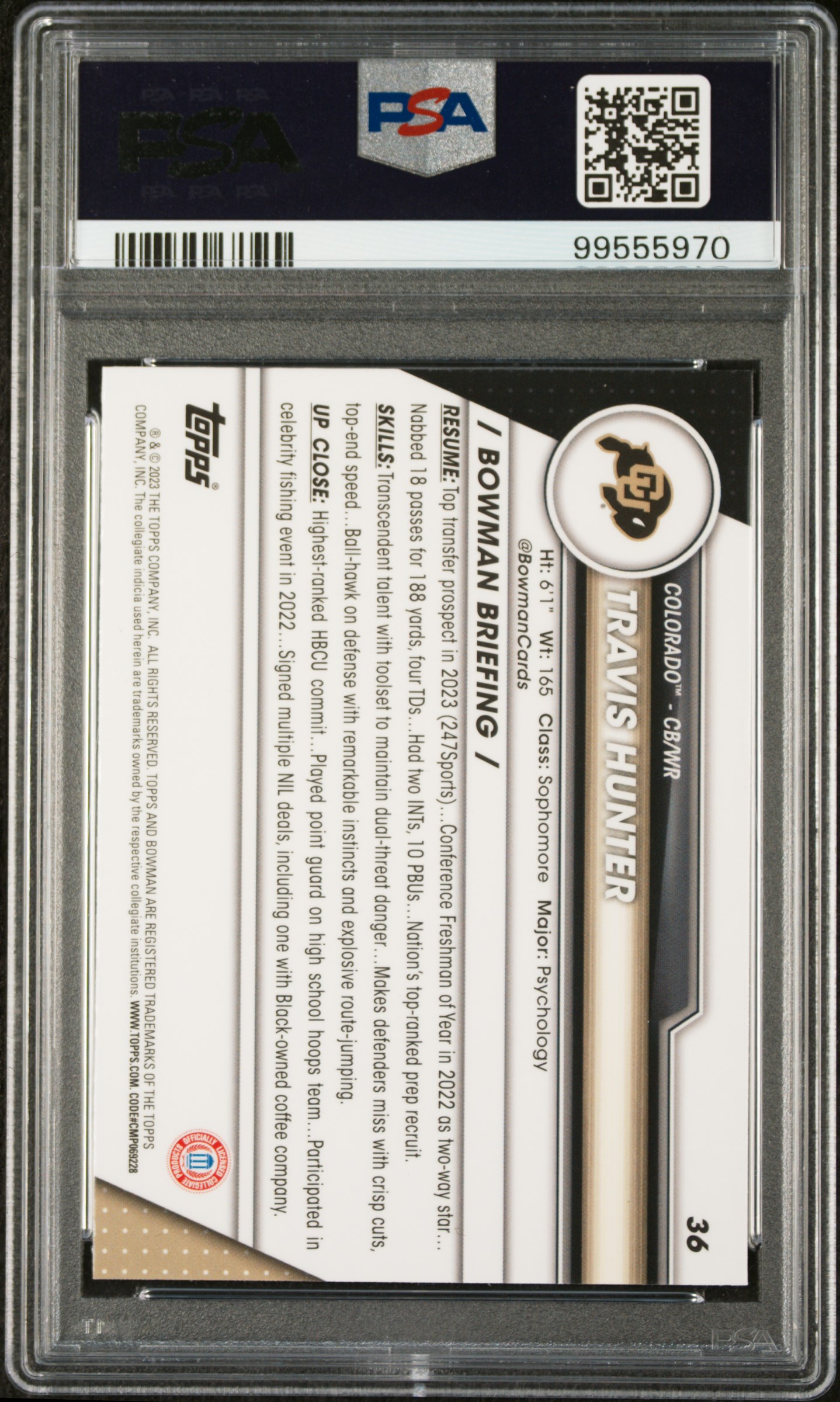 2023 Bowman University Chrome Sapphire Travis Hunter #36 Mint 9 back