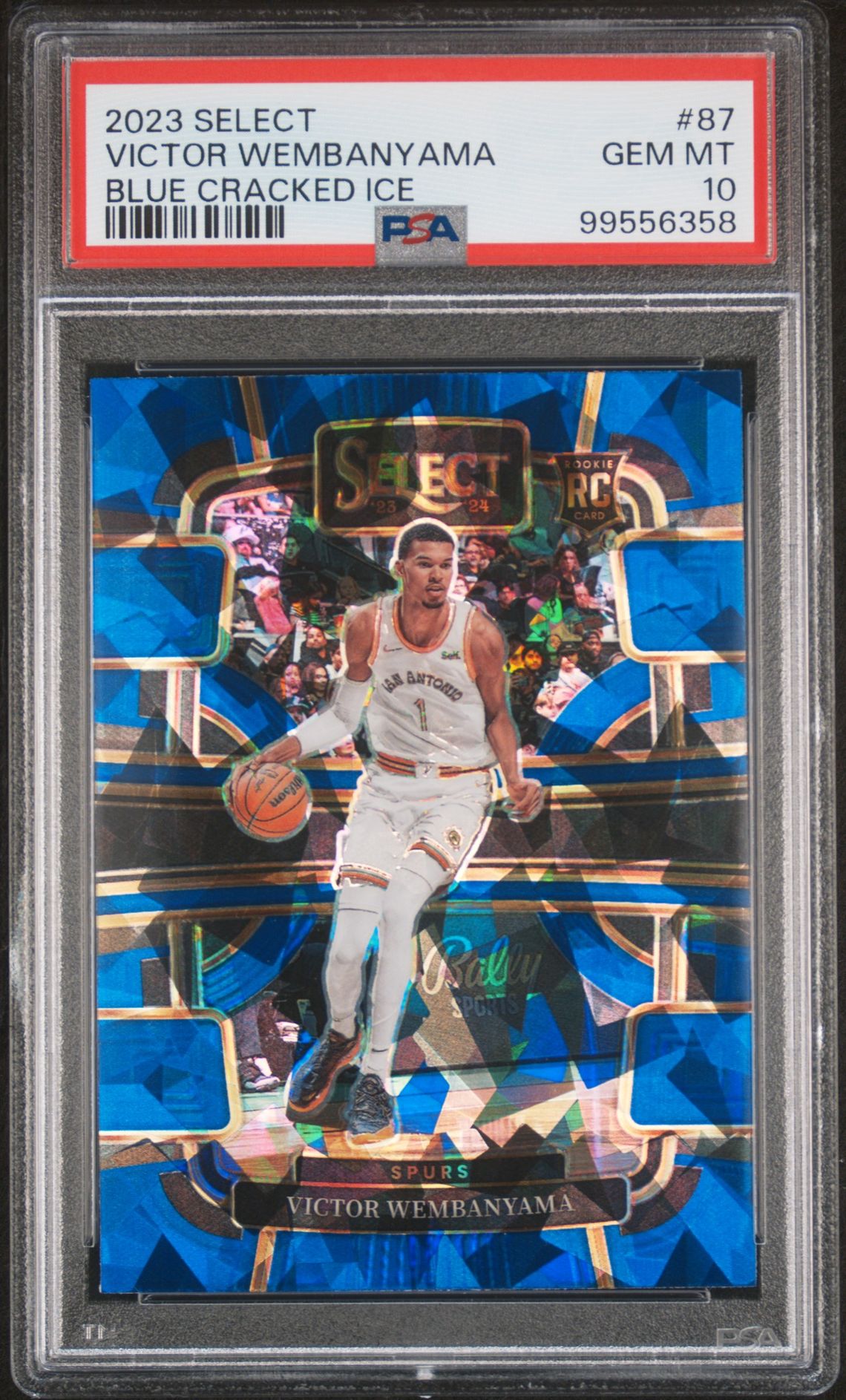 2023 Panini Select Victor Wembanyama #87 (Blue Cracked Ice) Gem Mt 10 front view - PSA graded GEM MT 10
