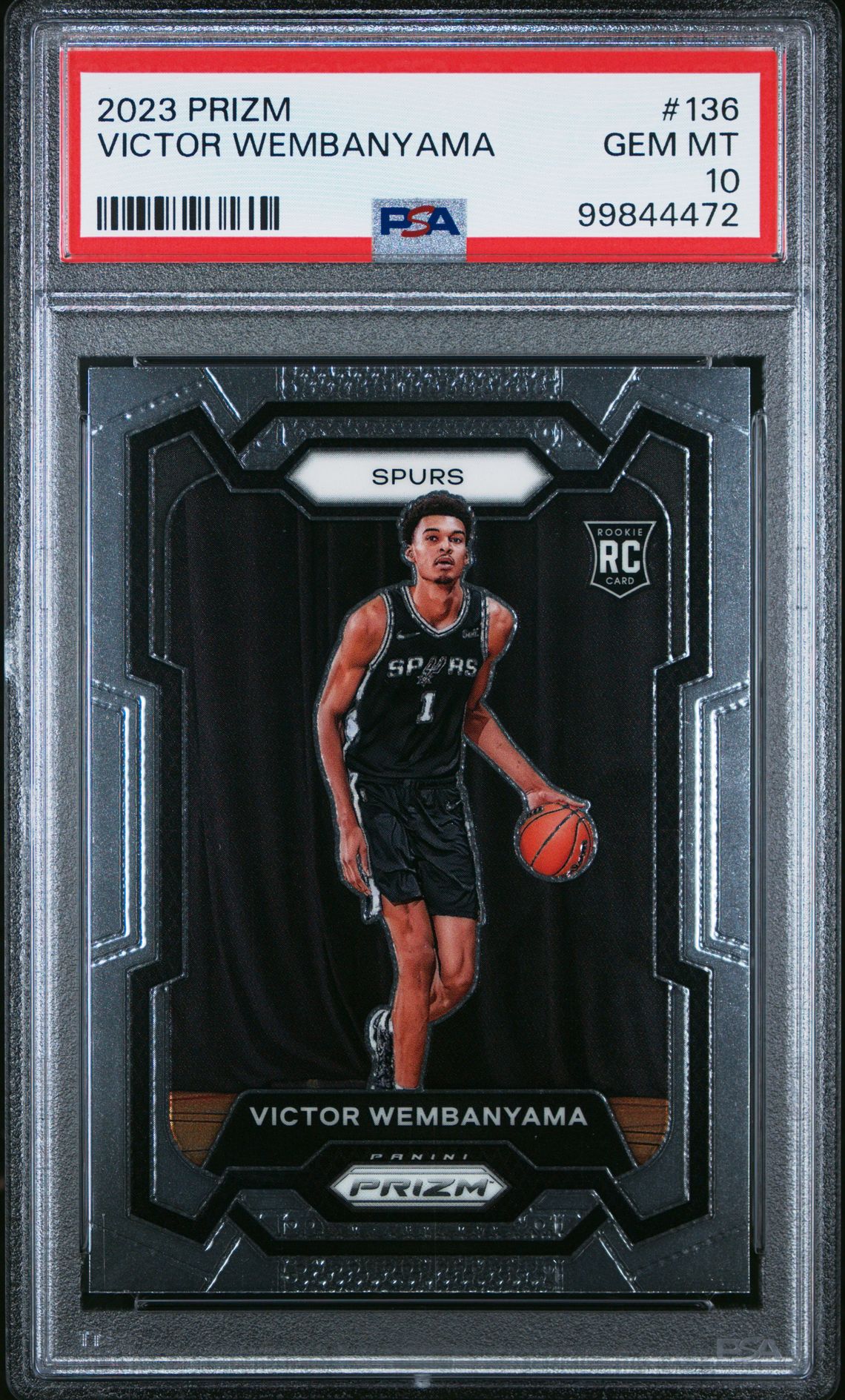 2023 Panini Prizm Victor Wembanyama #136 Gem Mt 10 front view - PSA graded GEM MT 10