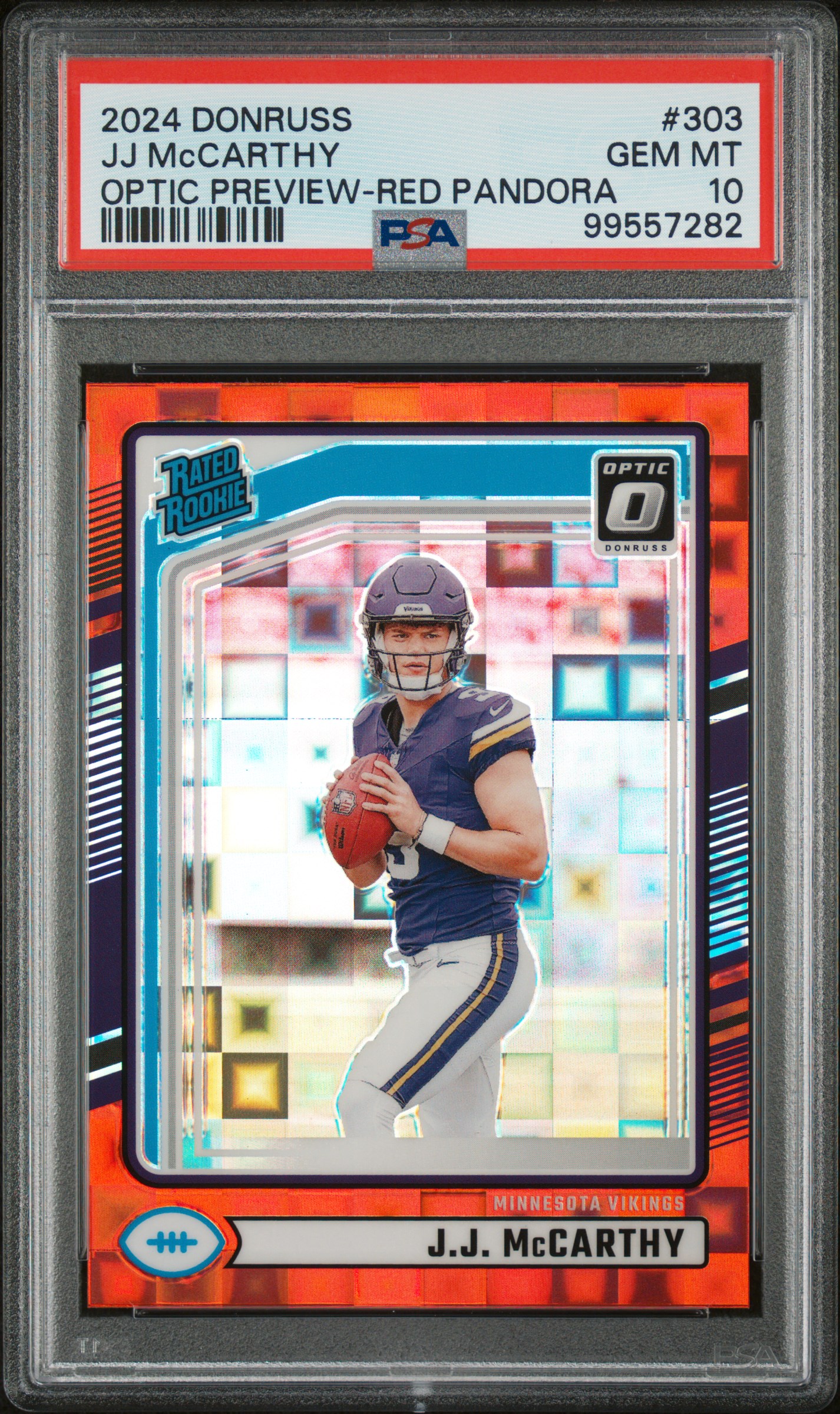2024 Panini Donruss Jj Mccarthy #303 (Optic Preview-Red Pandora) Gem Mt 10 back