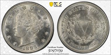 1883 5C No CENTS MS65