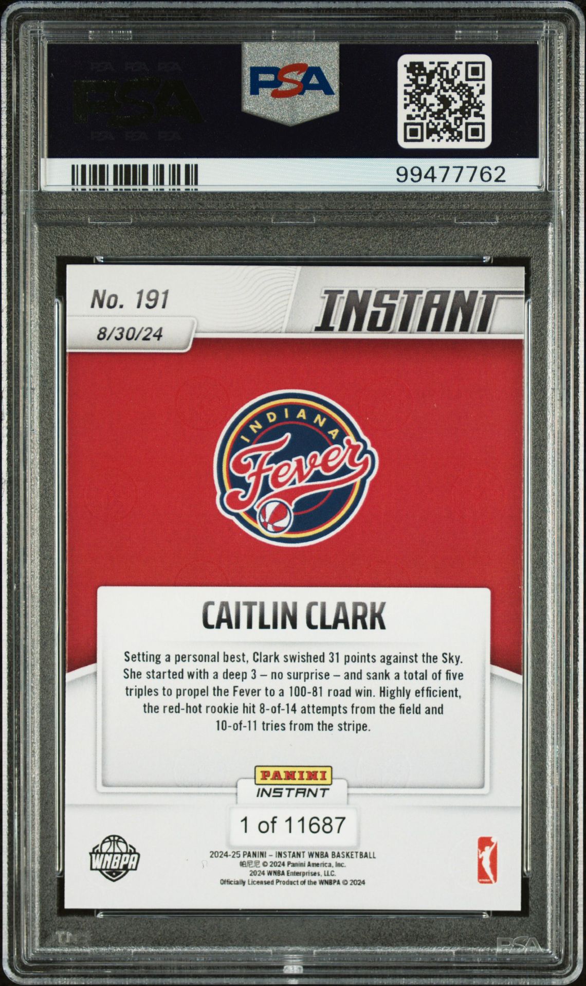 2024 Panini Instant Wnba Caitlin Clark #191 Gem Mt 10 back