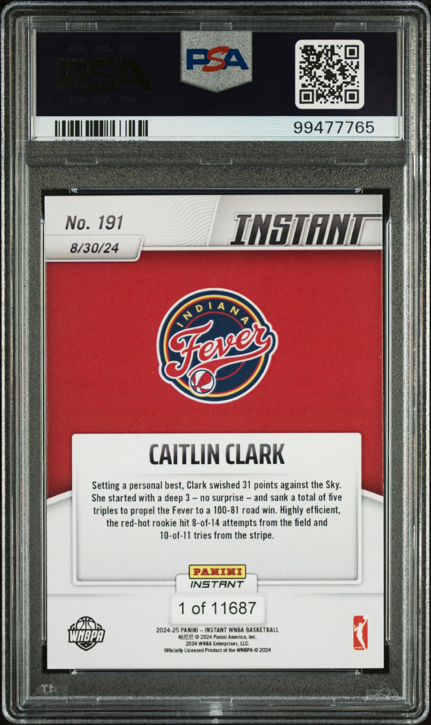 2024 Panini Instant Wnba Caitlin Clark #191 Mint 9 back