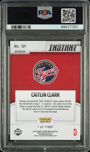 2024 Panini Instant Wnba Caitlin Clark #191 Mint 9 back