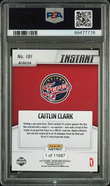 2024 Panini Instant Wnba Caitlin Clark #191 Mint 9 back