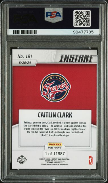 2024 Panini Instant Wnba Caitlin Clark #191 Gem Mt 10 back