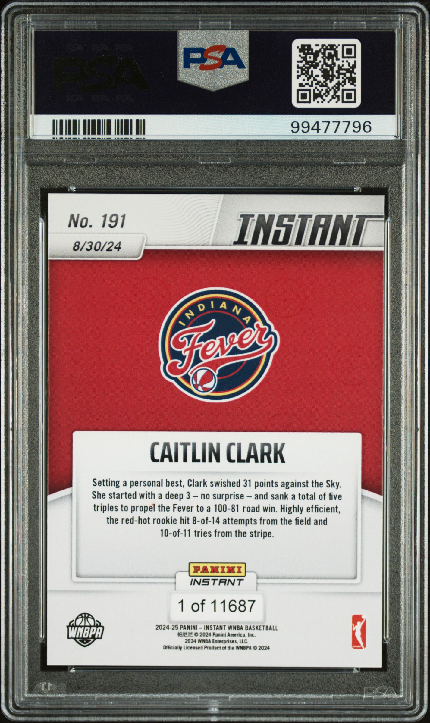 2024 Panini Instant Wnba Caitlin Clark #191 Mint 9 back