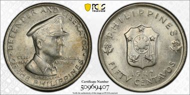 1947-S 50C Douglas MacArthur KM-184  Ag MS64