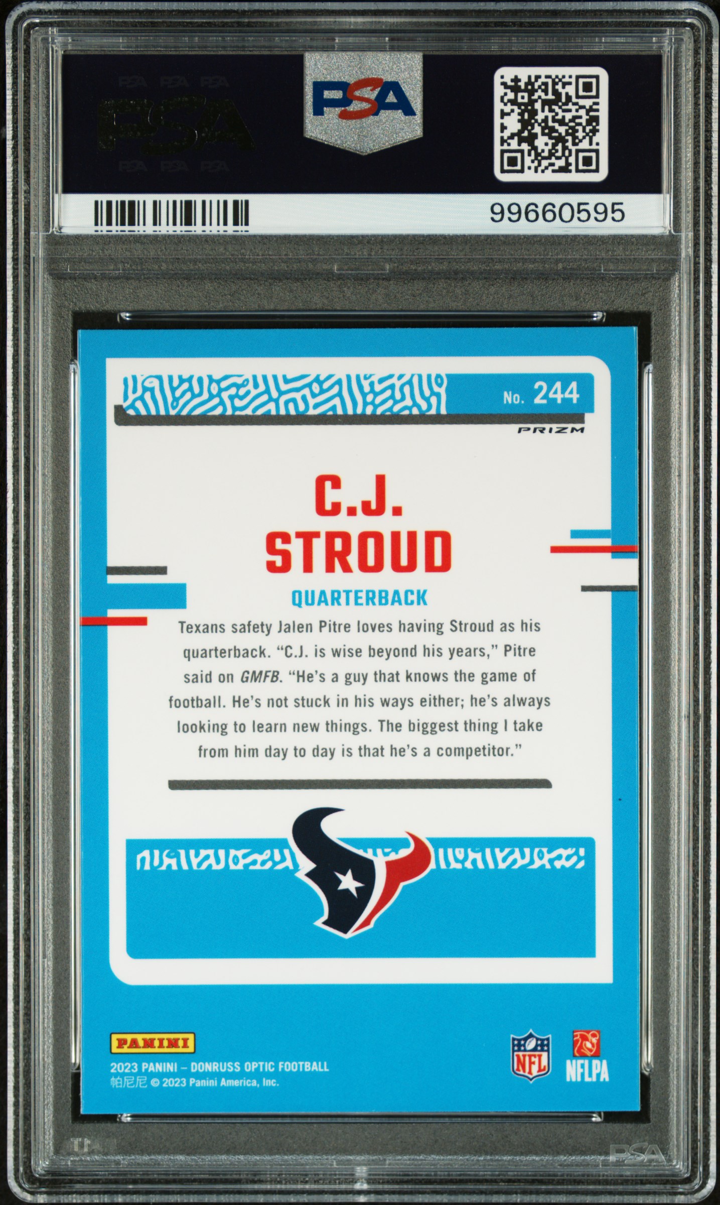 2023 Panini Donruss Optic Cj Stroud #244 (Holo) Mint 9 back
