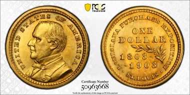 1903 G$1 LA Purchase, McKinley AU58