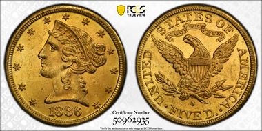 1886-S $5 MS64