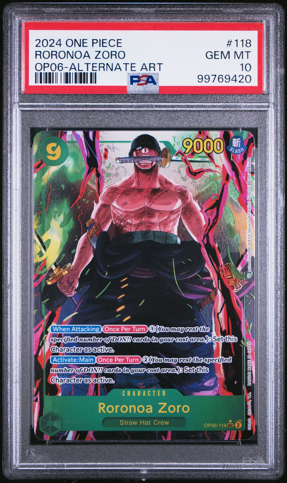 2024 One Piece ONE PIECE OP06-WINGS OF THE CAPTAIN ALTERNATE ART #118 Roronoa Zoro front