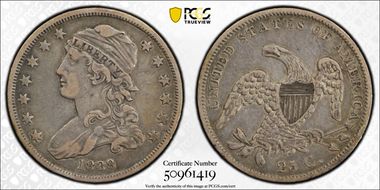 1838 25C Capped Bust VF30