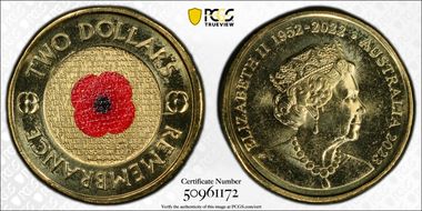 2023 $2 35th Ann $2 Coin Set Colorized Remembrance Red Poppy MS66