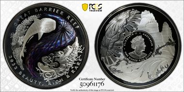 2022 $5 Great Barrier Reef Ag Colorized PR70DCAM
