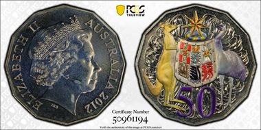 2012 50C Coat of Arms Colorized MS64