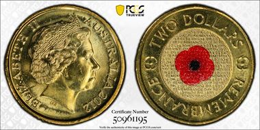 2012 $2 Remembrance Day Colorized MS64
