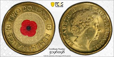 2012 $2 Remembrance Day Colorized MS64