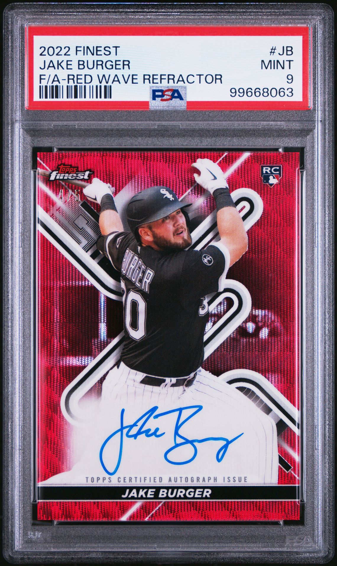 2022 Topps Finest Finest Autographs Jake Burger #Jb (F/A-Red Wave Refractor) Mint 9 front