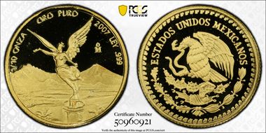 2007-Mo 1/10 oz Libertad Au PR69DCAM