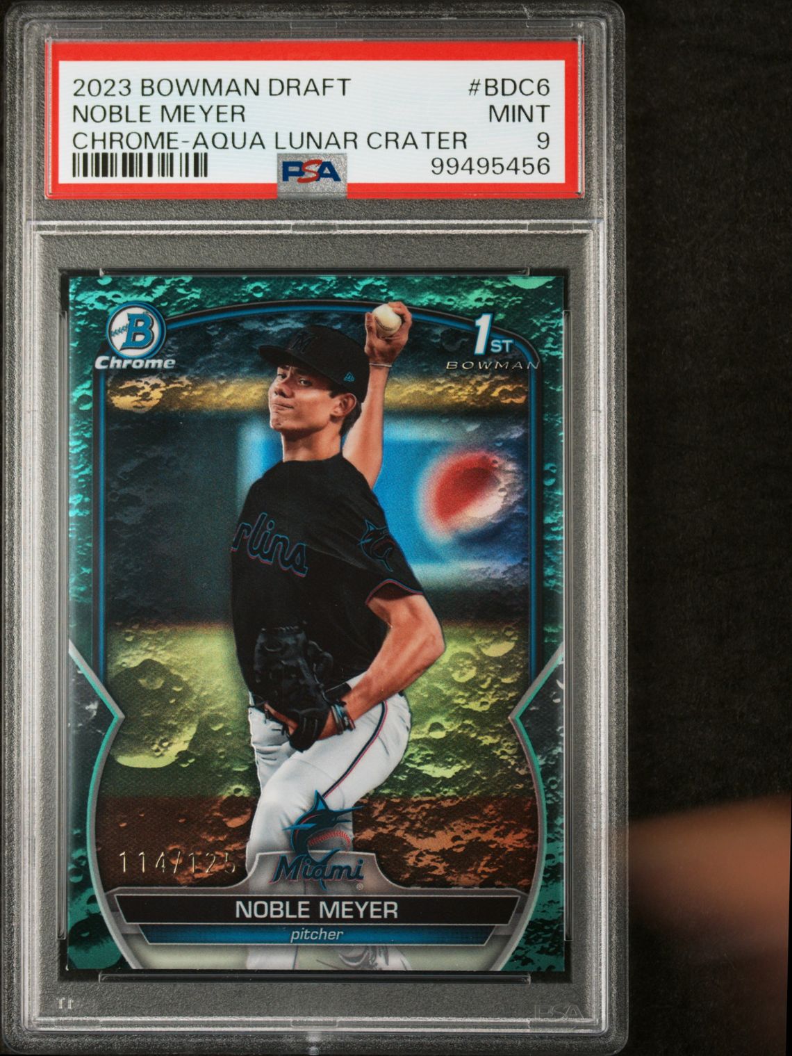 2023 Bowman Draft Noble Meyer #Bdc6 (Chr-Aqua Lunar Crater Ref) Mint 9 front