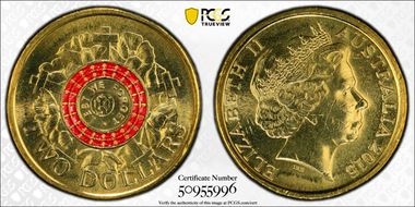 2015 $2 Lest We Forget Colorized Poppy Counterstamp MS63