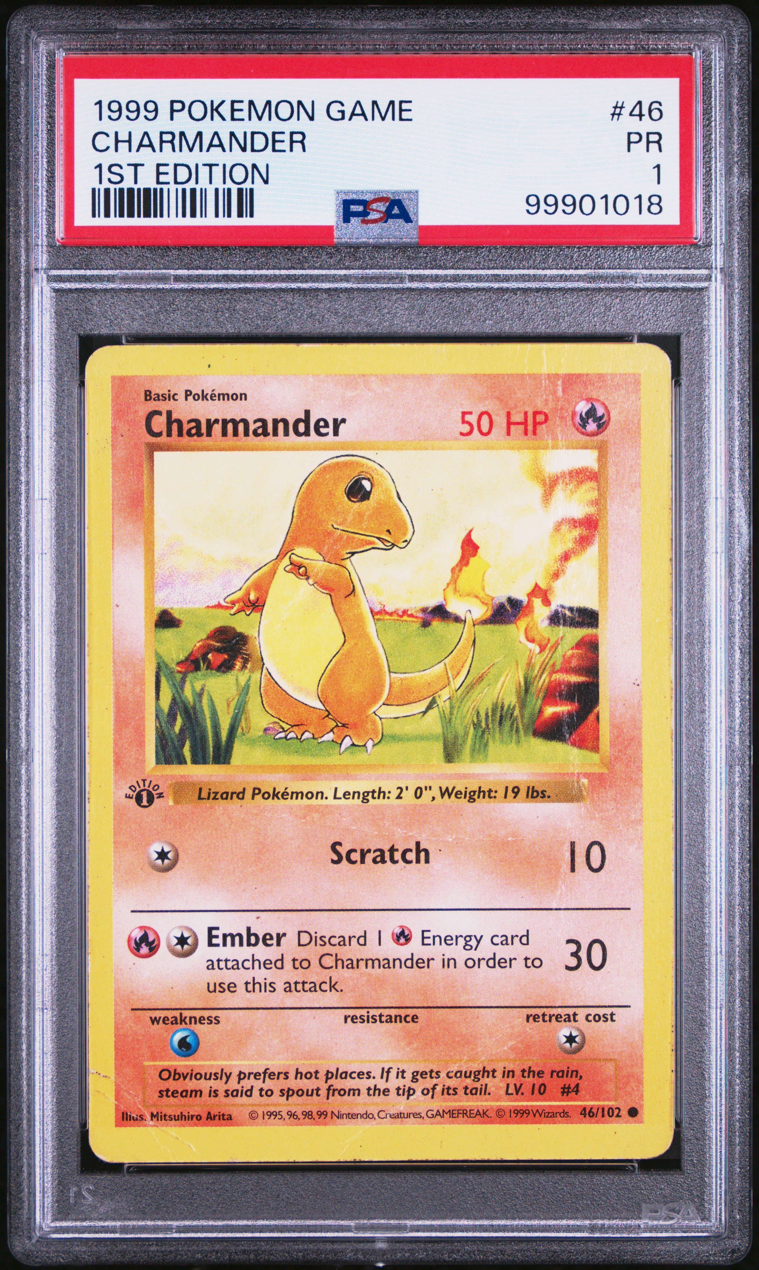 1999 POKEMON BASE SET 1ST EDITION #46 CHARMANDER PSA 1