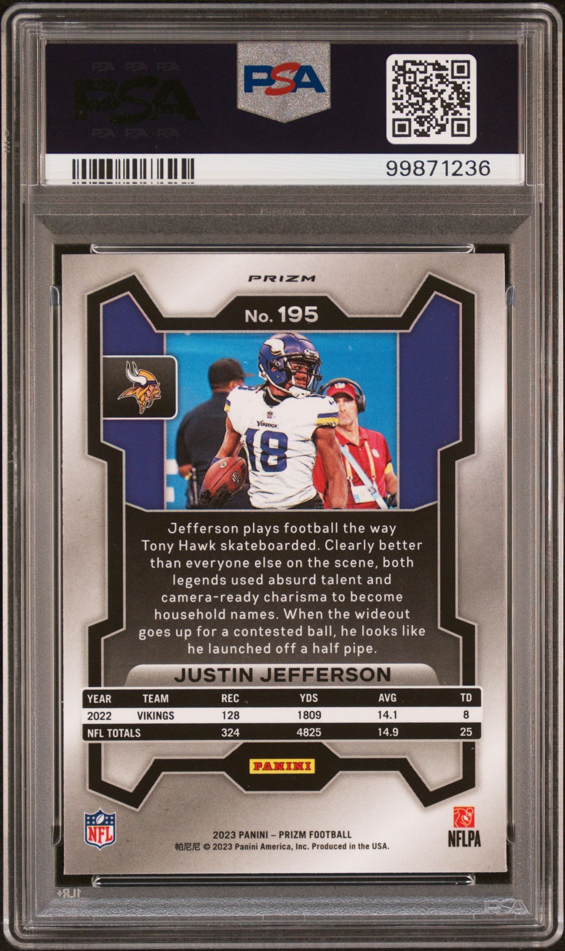 2023 Panini Prizm Justin Jefferson #195 (White Sparkle) Gem Mt 10 back