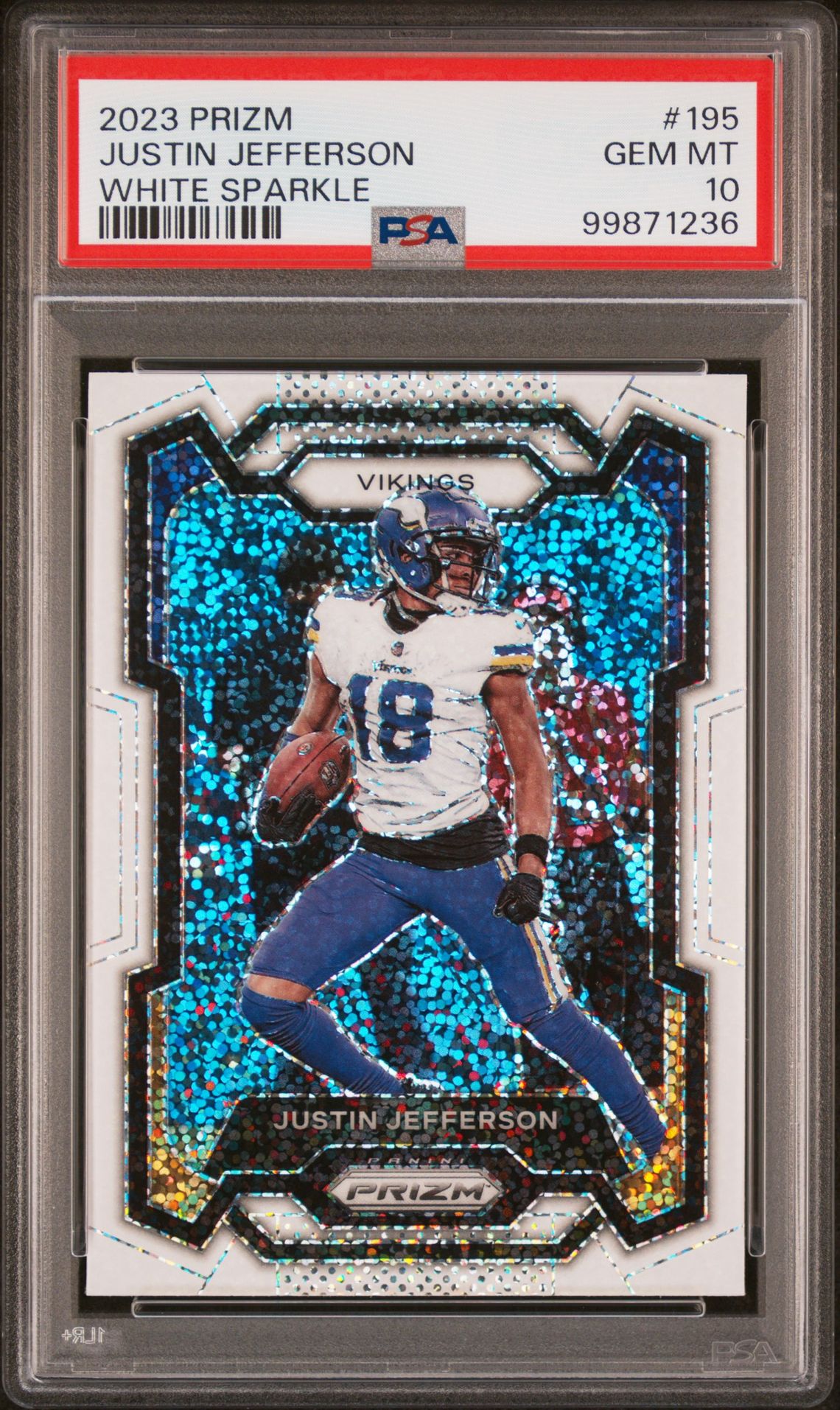 2023 Panini Prizm Justin Jefferson #195 (White Sparkle) Gem Mt 10 front