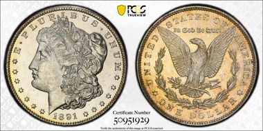 1891-CC $1 VAM 3, Spitting Eagle MS62