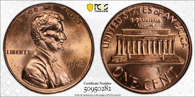 1982 1C Bronze, Small Date MS65RD