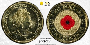 2023 $2 35th Ann $2 Coin Set Colorized Remembrance Red Poppy MS69
