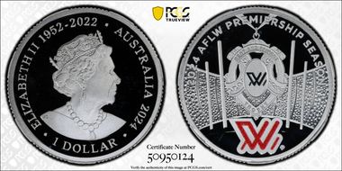 2024 $1 AFLW Premiership Ag Colorized PR68DCAM