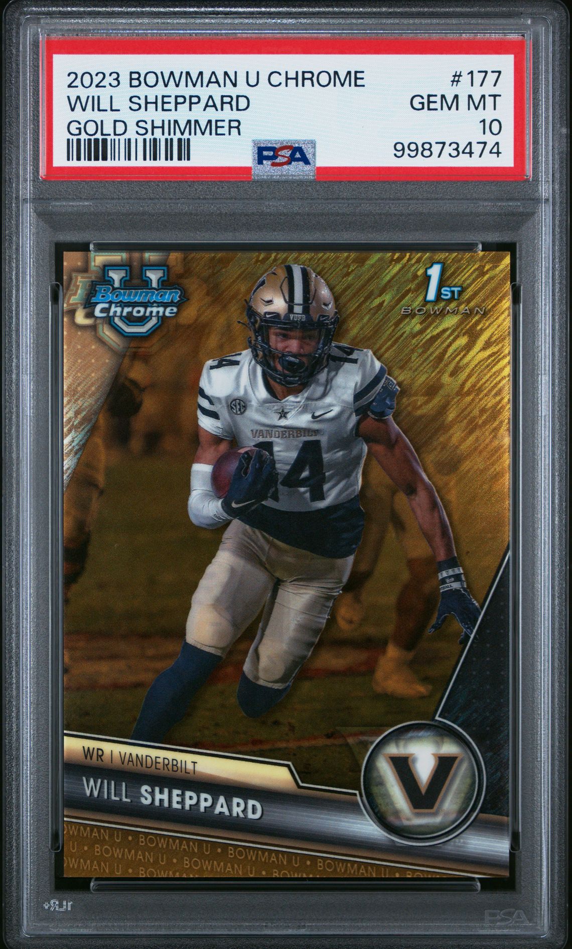 2023 Bowman BOWMAN UNIVERSITY CHROME GOLD SHIMMER #177 Will Sheppard front