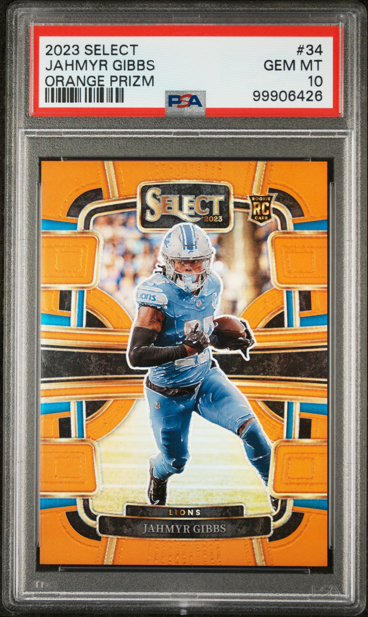 2023 Panini Select Jahmyr Gibbs #34 (Orange Prizm) Gem Mt 10 front