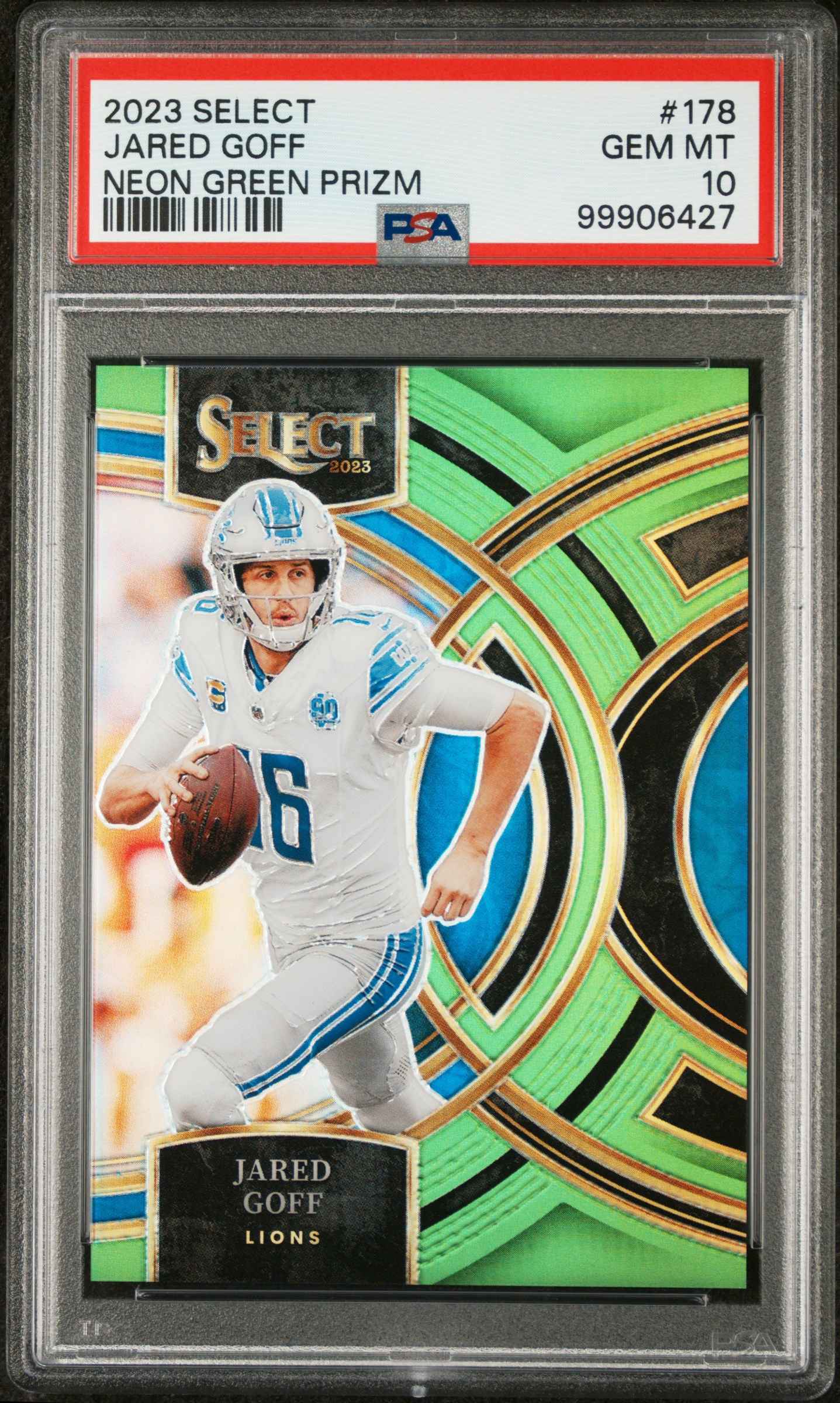 2023 Panini Select Jared Goff #178 (Neon Green Prizm) Gem Mt 10 front