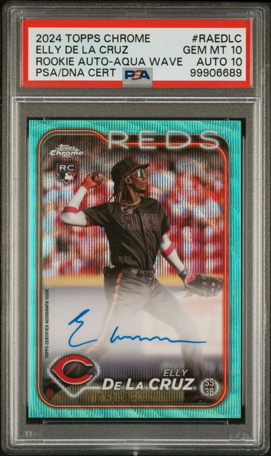 2024 Topps TOPPS CHROME ROOKIE AUTOGRAPHS Wave #RAEDLC Elly De La Cruz front