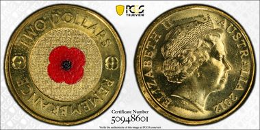 2012 $2 Remembrance Day Colorized MS66