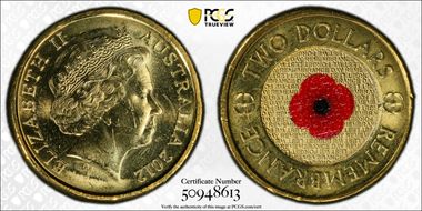 2012 $2 Remembrance Day Colorized MS64