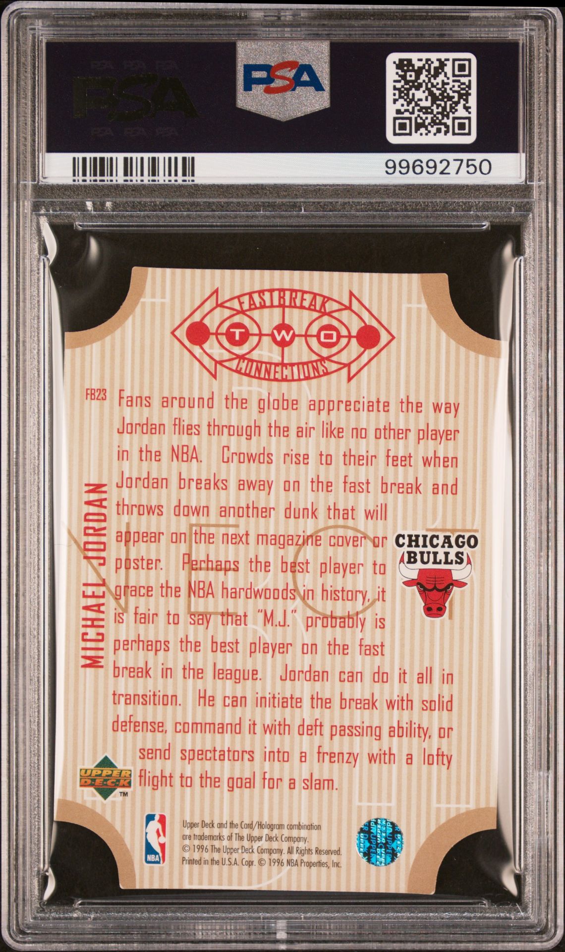 1996 Upper Deck Fast Break Connection Michael Jordan #Fb23 (Fast Break Connection) Nm-Mt 8 back