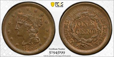 1855 1C Slanted 55 MS63BN