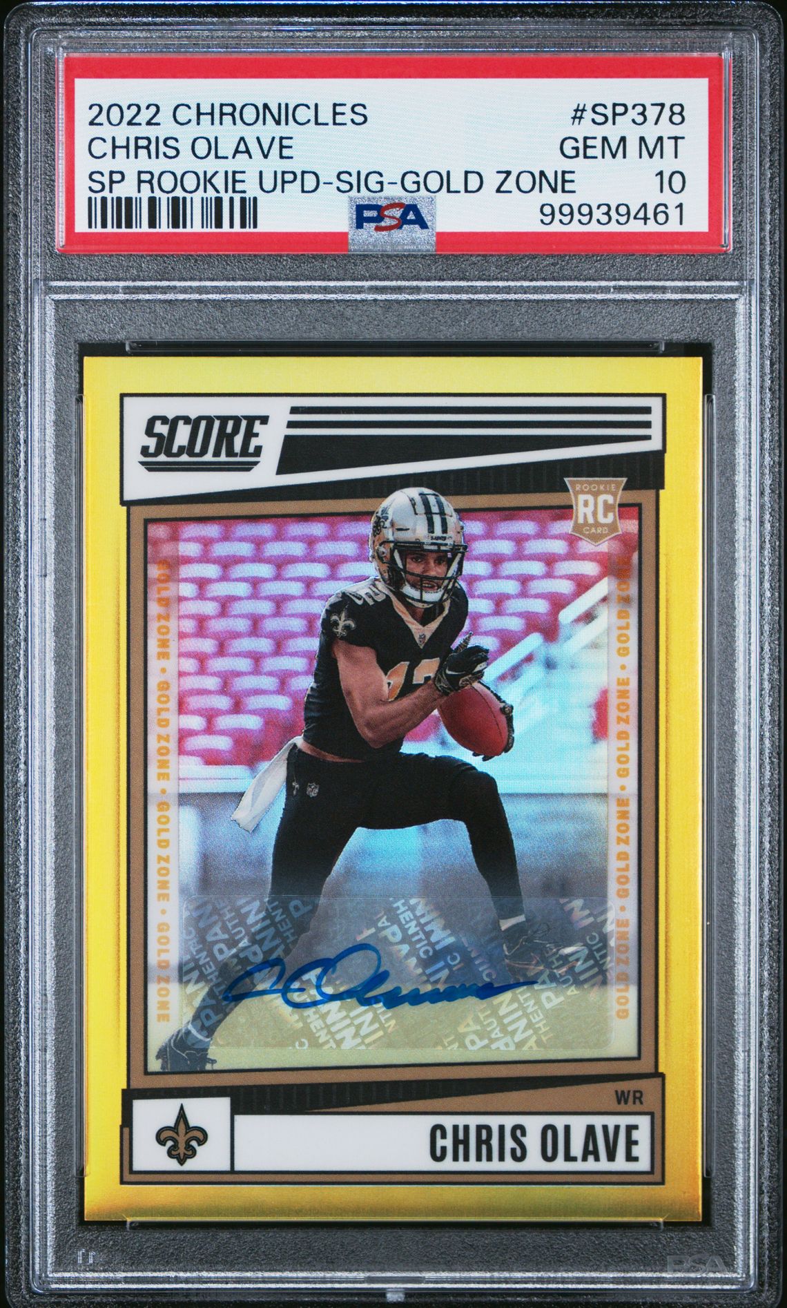 2022 Panini PANINI CHRONICLES SCORE PREMIUM ROOKIES UPDATE SP ROOKIE UPD-SIG-GOLD ZONE #SP378 Chris Olave front