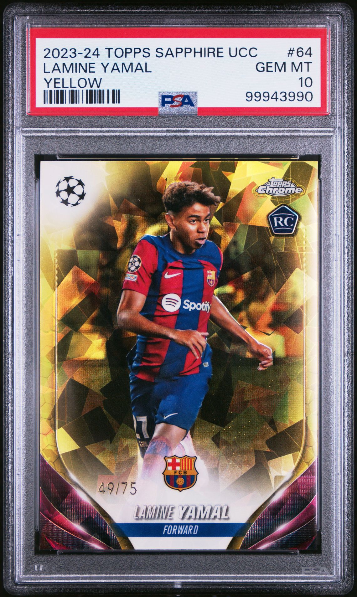 2023-24 Topps Chrome Sapphire Edition Uefa Club Competitions Lamine Yamal #64 (Yellow) Gem Mt 10 front