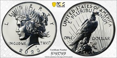 2023-S $1 Peace Dollar Rev PR Two-Coin Reverse Proof Set PR70